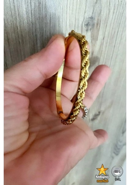 316L Çelik Gold Burgu Kelepçe Bileklik HMÇB-0021 fiyatları