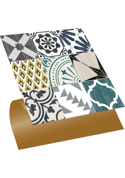 Kendinden Yapışkanlı Karma Retro Gri Desenli Pvc Karo 30X30 cm (33 Adet) 3m2