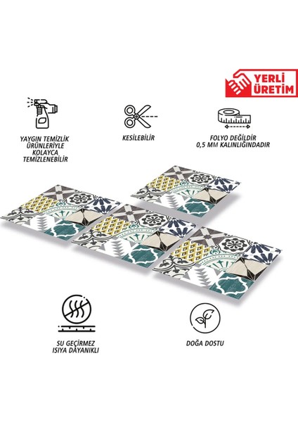 Kendinden Yapışkanlı Karma Retro Gri Desenli Pvc Karo 30X30 cm (33 Adet) 3m2