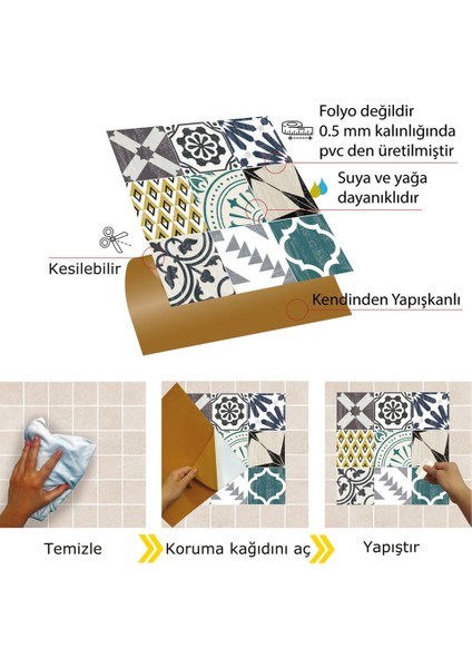 Kendinden Yapışkanlı Karma Retro Gri Desenli Pvc Karo 30X30 cm (33 Adet) 3m2