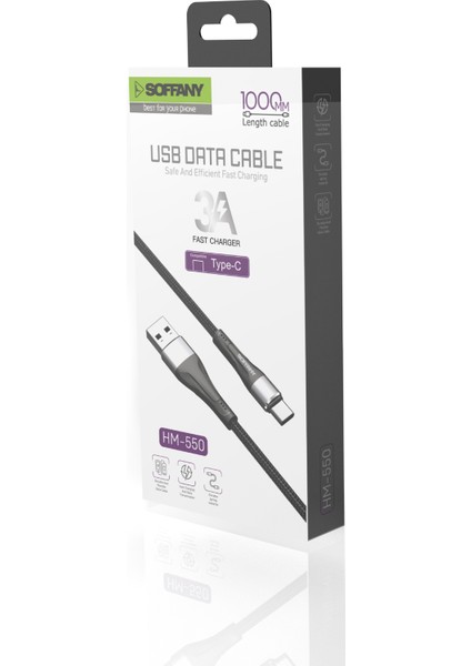 HM-550 USB To Type-C Kaliteli Örgü Şarj Kablosu