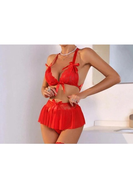 Kırmızı Dantelli Fiyonklu Babydol BC9240