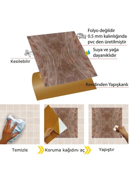 Kendinden Yapışkanlı Kesilebilir Mermer 015 Desenli Pvc Karo 30X30 cm (33 Adet) 3m2