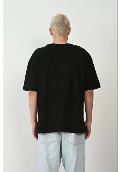 Basic Bisiklet Yaka Oversize T-Shirt - Siyah