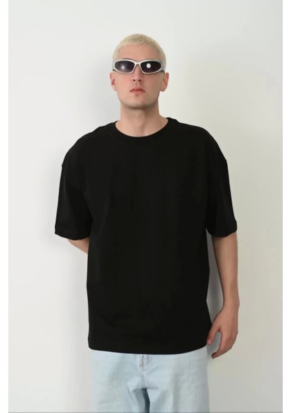 Basic Bisiklet Yaka Oversize T-Shirt - Siyah