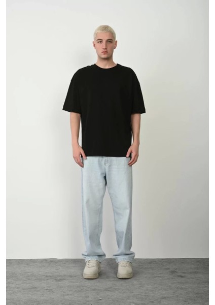 Basic Bisiklet Yaka Oversize T-Shirt - Siyah