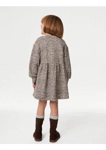 Pamuklu Leopar Desenli Elbise (1-8 Yaş)