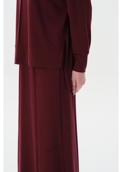 Modal Örme Balık Etek Bluz Takım Bordo