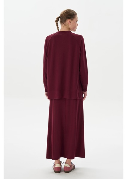 Modal Örme Balık Etek Bluz Takım Bordo