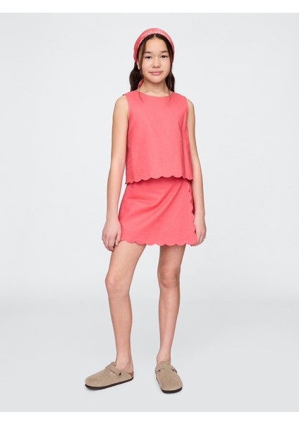 Kız Çocuk Pembe Keten Pamuk Karışımlı Şort