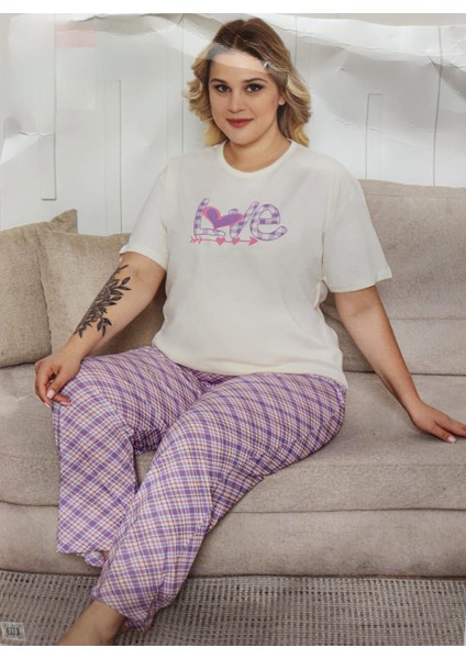 Battal Beden Pamuklu Kısa Kollu Anne Pijama Takımı 6622