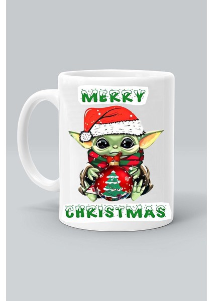 Baby Yoda Karakter Noel Yılbaşı Yeni Yıl Tasarım Baskılı Beyaz Klasik Kupa Bardak