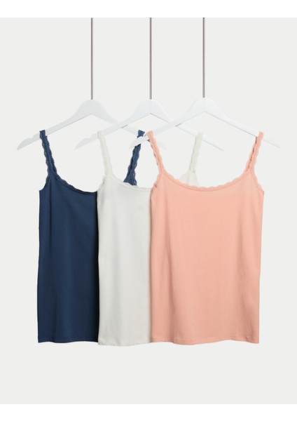 3'lü Pamuklu Dantel Kenarlı Atlet