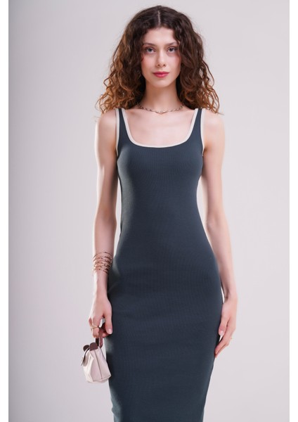 Kadın Koyu Yeşil Askılı Midi Elbise fiyatları