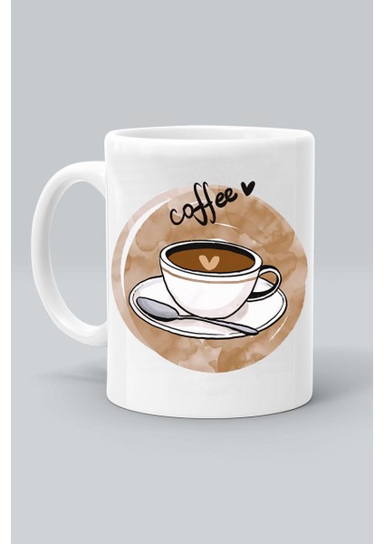 Coffee Love Tasarım Baskılı Beyaz Klasik Kupa Bardak