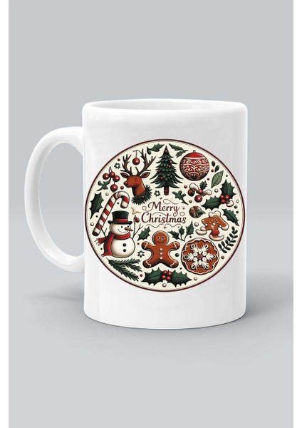 Kurabiye Geyik Noel Yılbaşı Yeni Yıl Tasarım Baskılı Beyaz Klasik Kupa Bardak