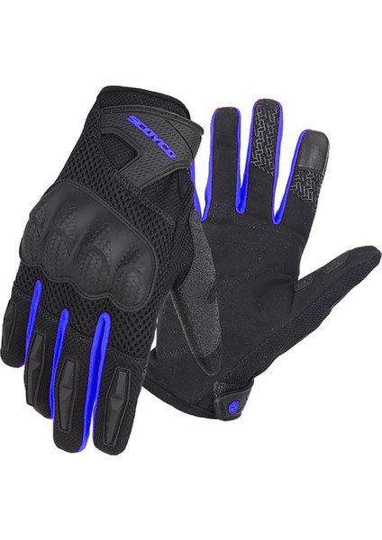 Motosiklet Yazlık Eldiven Darbe Emici Koruma Fileli Mesh Kumaş Tel Dokunmatik Motor Eldiveni Blue