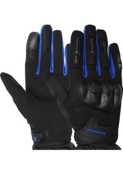 Motosiklet Yazlık Eldiven Darbe Emici Koruma Fileli Mesh Kumaş Tel Dokunmatik Motor Eldiveni Blue indirimleri