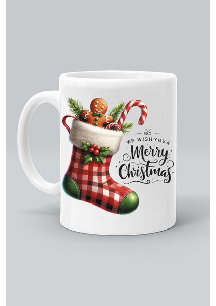 We Wısh You A Merry Chrıstmas Yılbaşı Yeni Yıl Tasarım Baskılı Beyaz Klasik Kupa Bardak