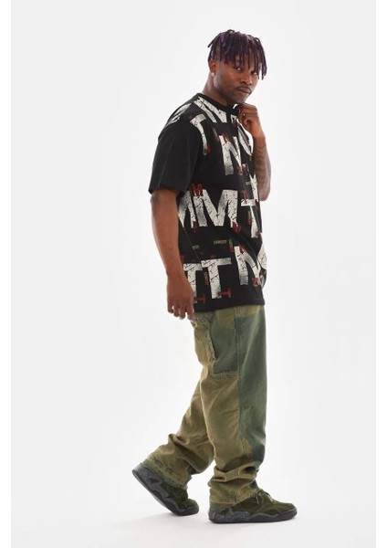 Baskılı Oversize T-Shirt - Siyah
