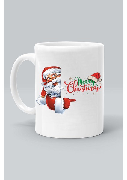 Yeni Yıl Noel Baba Ho Ho Ho Yılbaşı Tasarım Baskılı Beyaz Klasik Kupa Bardak