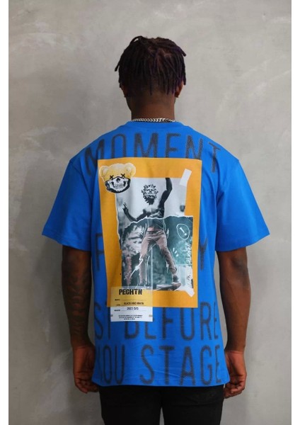 Baskılı Oversize T-Shirt - Mavi