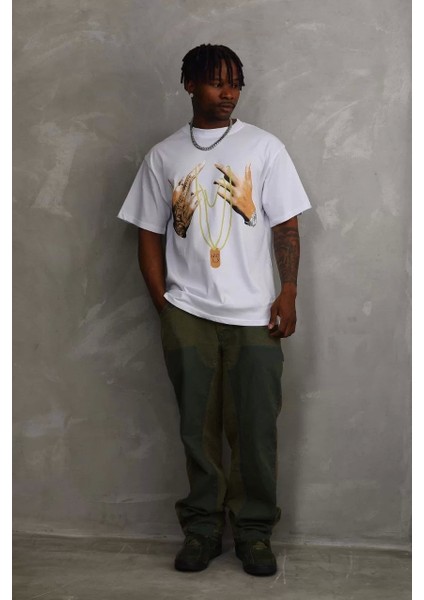 Baskılı Oversize T-Shirt - Beyaz modelleri