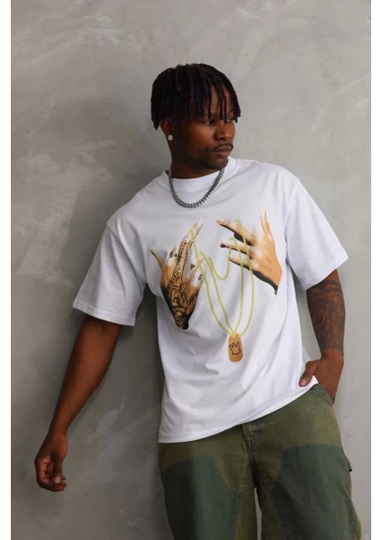 Baskılı Oversize T-Shirt - Beyaz indirimleri