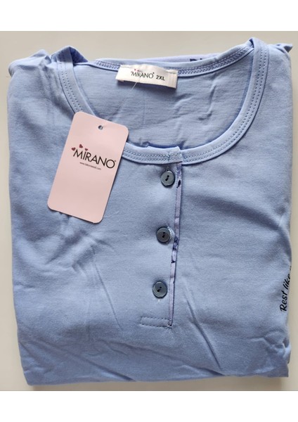 Battal Beden Pamuklu Uzun Kollu Anne Pijama Takımı 6511 Açık Indigo