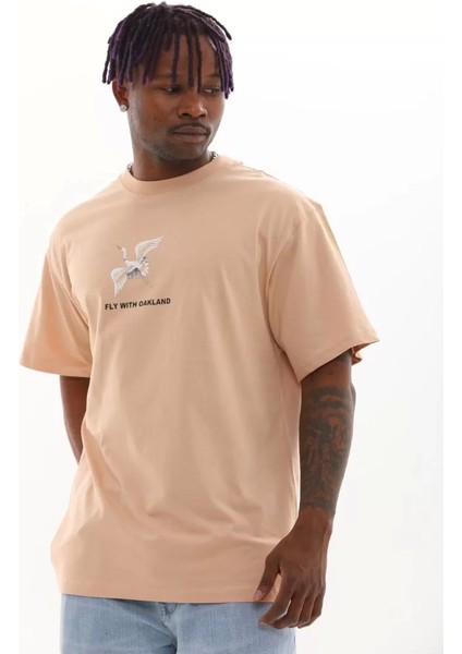 Baskılı Oversize T-Shirt - Bej
