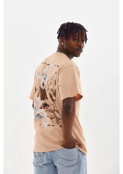 Baskılı Oversize T-Shirt - Bej