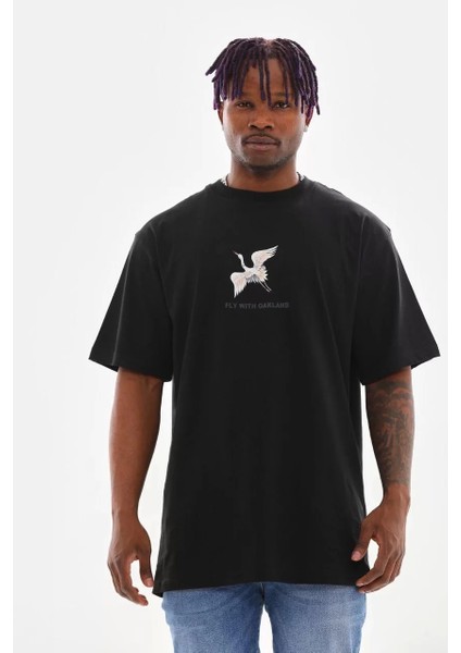 Baskılı Oversize T-Shirt - Siyah