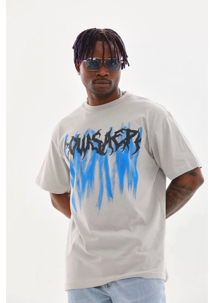 Baskılı Oversize T-Shirt - Gri