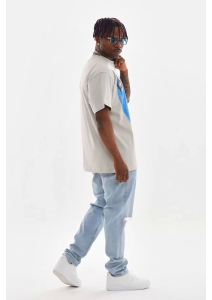 Baskılı Oversize T-Shirt - Gri