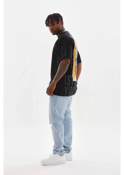 Baskılı Oversize T-Shirt - Siyah modelleri