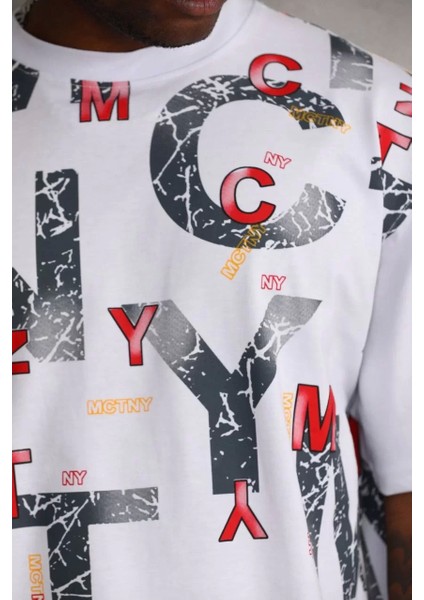 Baskılı Oversize T-Shirt - Beyaz modelleri