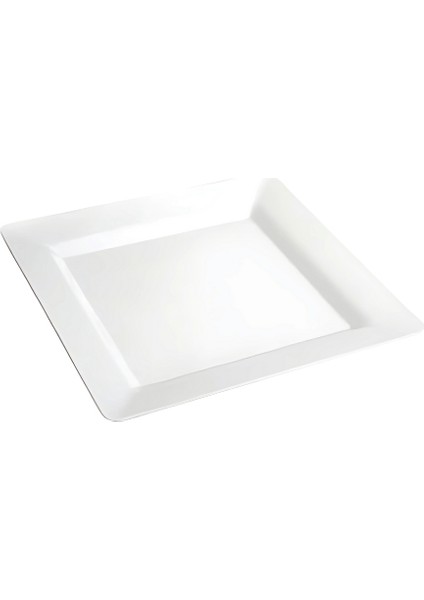 Plastik Porselen Görünümlü Kare Beyaz Tabak 18 cm 10 Adet