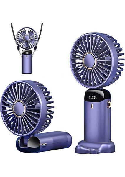 Mini El Fanı 5 Kademeli Dijital LED Göstergeli Boyun Askılı Mini Klima Vantilatör