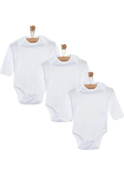 %100 Pamuklu Çıtçıtlı Uzun Kol Bebek Body 3lü Set Unisex