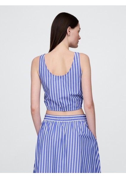 Kadın Mavi Büzgülü Kenar Crop Bluz modelleri