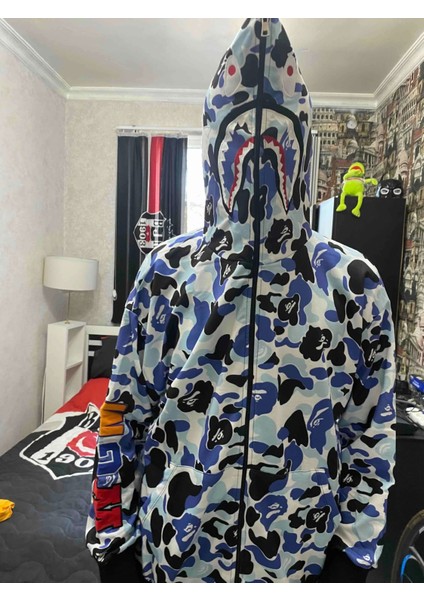 Unisex Pubg Bape x Shark Hoodie - Gri fırsatları