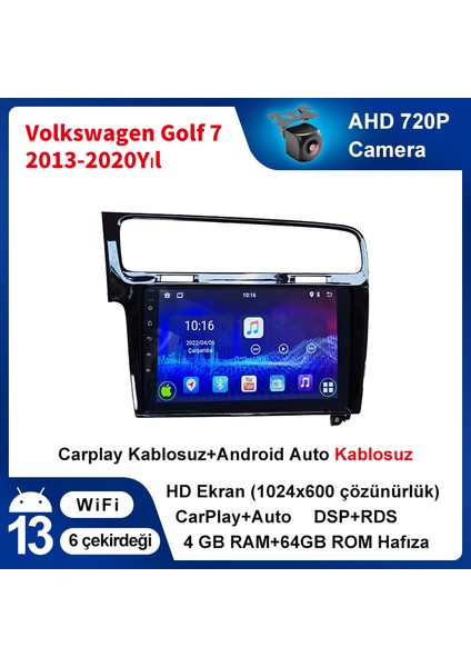Volkswagen Golf 7 2013-2020 Yıl Uyumlu 10,2 Inç 4 GB Ram 64 GB Hafıza Multimedya Carplay Navigasyon