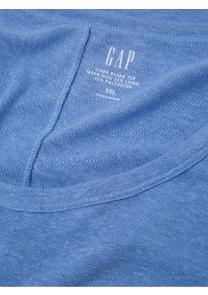 Kadın Mavi Keten T-Shirt