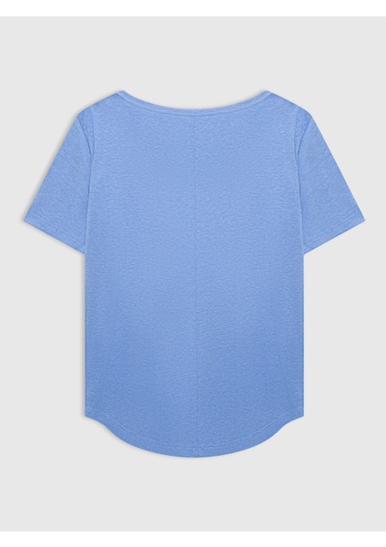 Kadın Mavi Keten T-Shirt