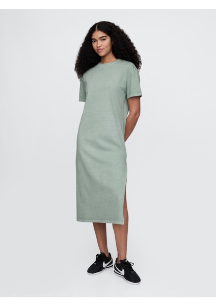 Kadın Yeşil Organik Pamuk Vintagesoft Maxi T-Shirt Elbise