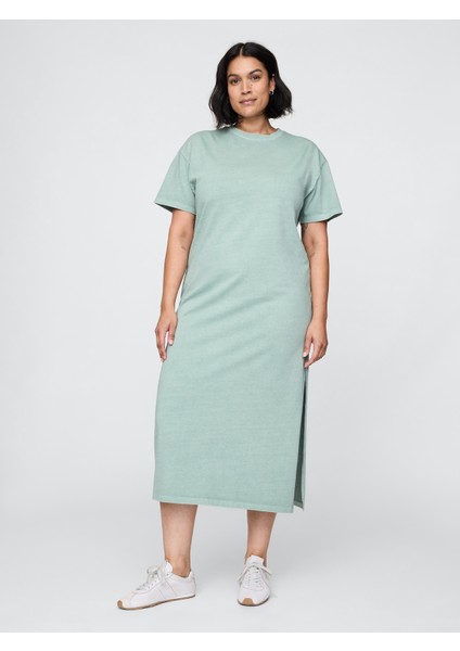 Kadın Yeşil Organik Pamuk Vintagesoft Maxi T-Shirt Elbise