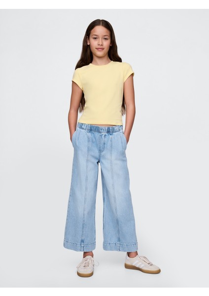 Kız Çocuk Mavi High Rise Stride Wide-Leg Ankle Jean Pantolon