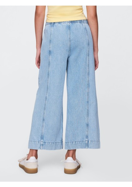 Kız Çocuk Mavi High Rise Stride Wide-Leg Ankle Jean Pantolon