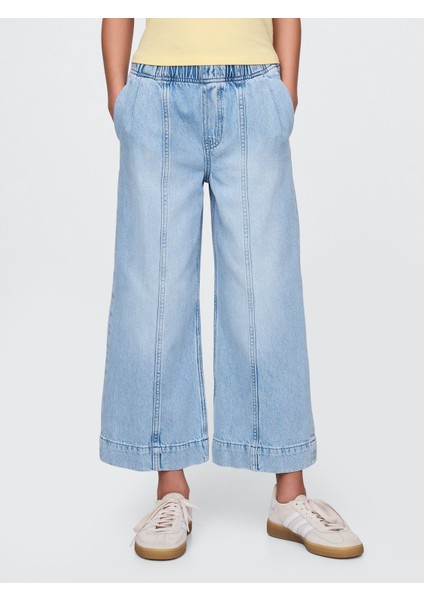 Kız Çocuk Mavi High Rise Stride Wide-Leg Ankle Jean Pantolon