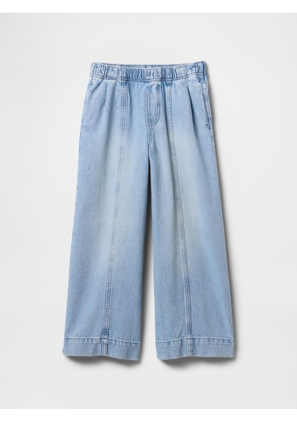 Kız Çocuk Mavi High Rise Stride Wide-Leg Ankle Jean Pantolon